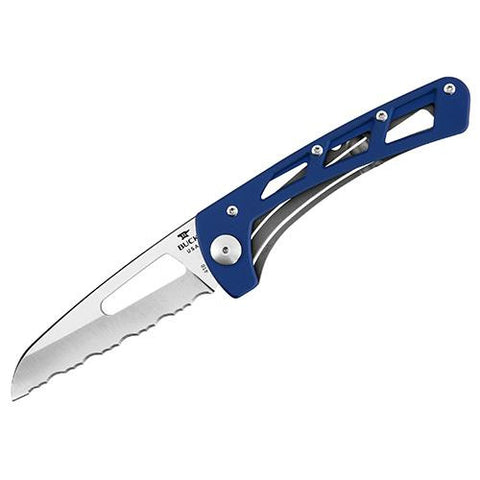 Vertex - 3" Satin 420HC Serrated Blade, Blue Aluminum Handle, Boxed, Boxed