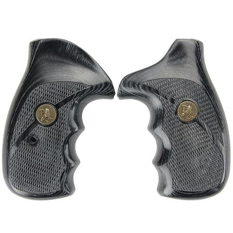 Renegade Wood Laminate Revolver Grips - Smith & Wesson K&L Frame, Charcoal Silvertone, Checkered