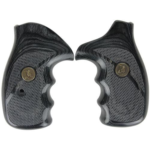 Renegade Wood Laminate Revolver Grips - Smith & Wesson K&L Frame, Round Butt, Charcoal Silvertone, Checkered