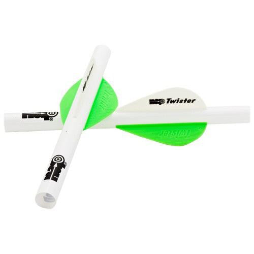 Quikfletch Twister Arrow Fletching System - White Wrap, 2 Green, 1 White Fletching, 31 Grains, Per 6