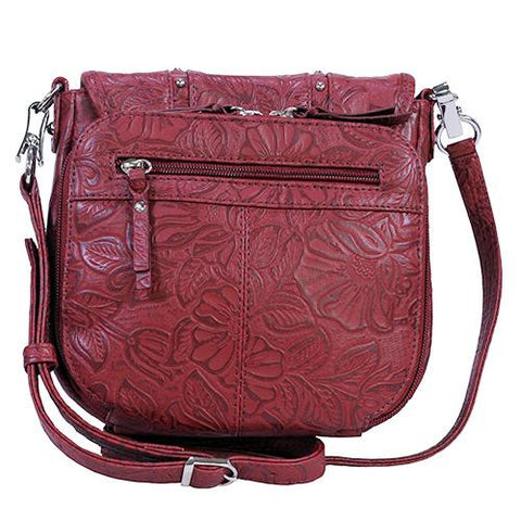 Studded Tooled Cowhide Flap Bag - Black Cherry