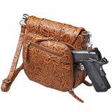 Studded Tooled Cowhide Flap Bag - Tan