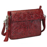 Tooled Cowhide Handbag - Black Cherry