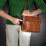 Tooled Cowhide Handbag - Tan