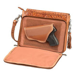 Tooled Cowhide Handbag - Tan