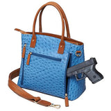 Ostrich Debossed Cowhide Tote - Blue