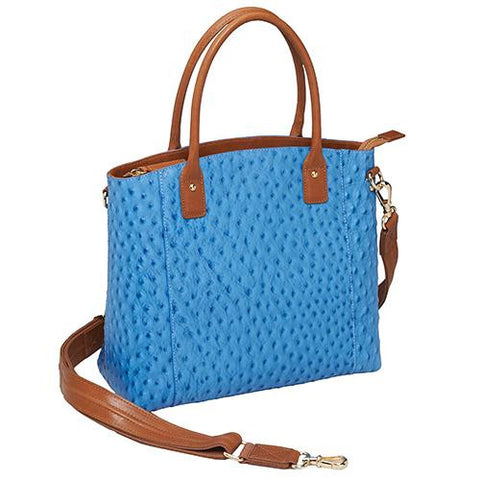 Ostrich Debossed Cowhide Tote - Blue