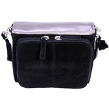 Suede Clutch with Cowhide Flap - Gun Metal