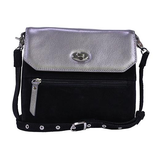 Suede Clutch with Cowhide Flap - Gun Metal