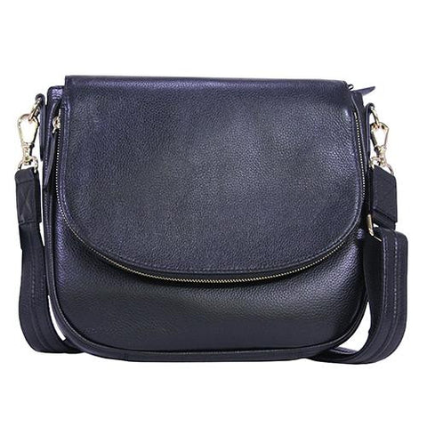 Drop Flap Front Satchel Cowhide, Black