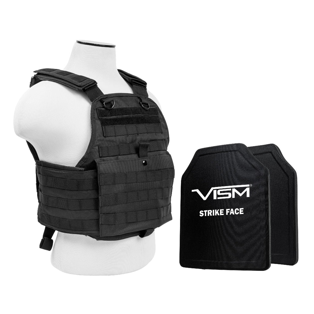 Plate Carrier Vest with 10" x 12" PE Hard Plates - Black