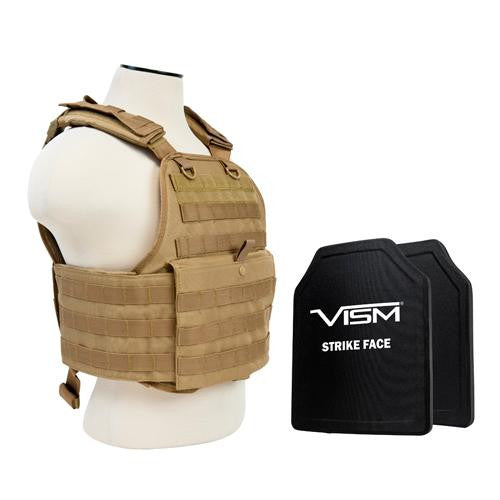 Plate Carrier Vest with 10" x 12" PE Hard Plates - Tan