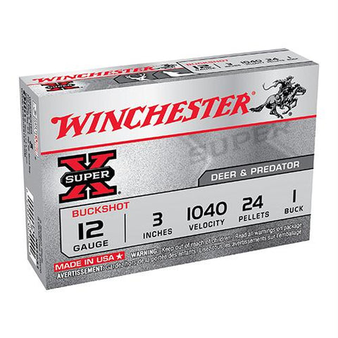 Super X Mag Buckshot - 12 Gauge, 3", 24 Pellets 1 Buck, (Per 5)