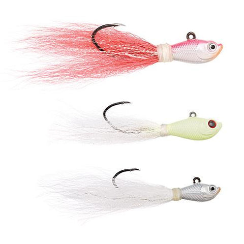 Trokar Bucktail Jig Assortment - 1, 2, & 3 oz., 90 Degree, White, Pink and Glow Color, Black Chrome Hook