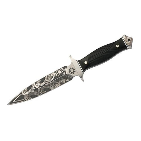 Black Label Knives - Wihongi Signature Dagger, 5.47" Blade, Point Blade, Black, Clam Package