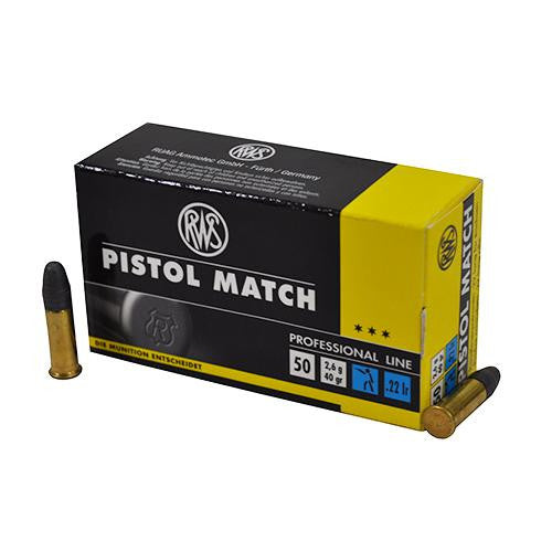 RWS .22 Long Rifle - Pistol Match Ammunition, 40 Grains, Lead Round Nose, Per 50