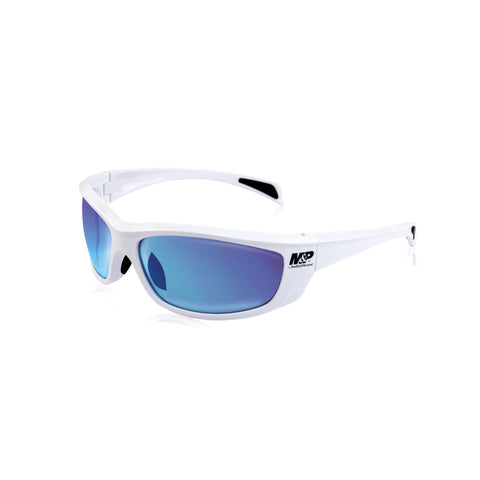 M&P Whitehawk Shooting Glasses - White Frames, Blue Mirror Lens