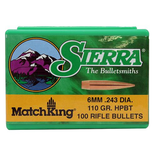 6mm-243 Caliber - MatchKing, 110 Grain s, Hollow Point Boat Tail, Per 100