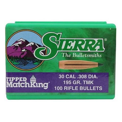 30 Caliber - Tipped MatchKing, 195 Grains, Polymer Tip Boat Tail, Per 100