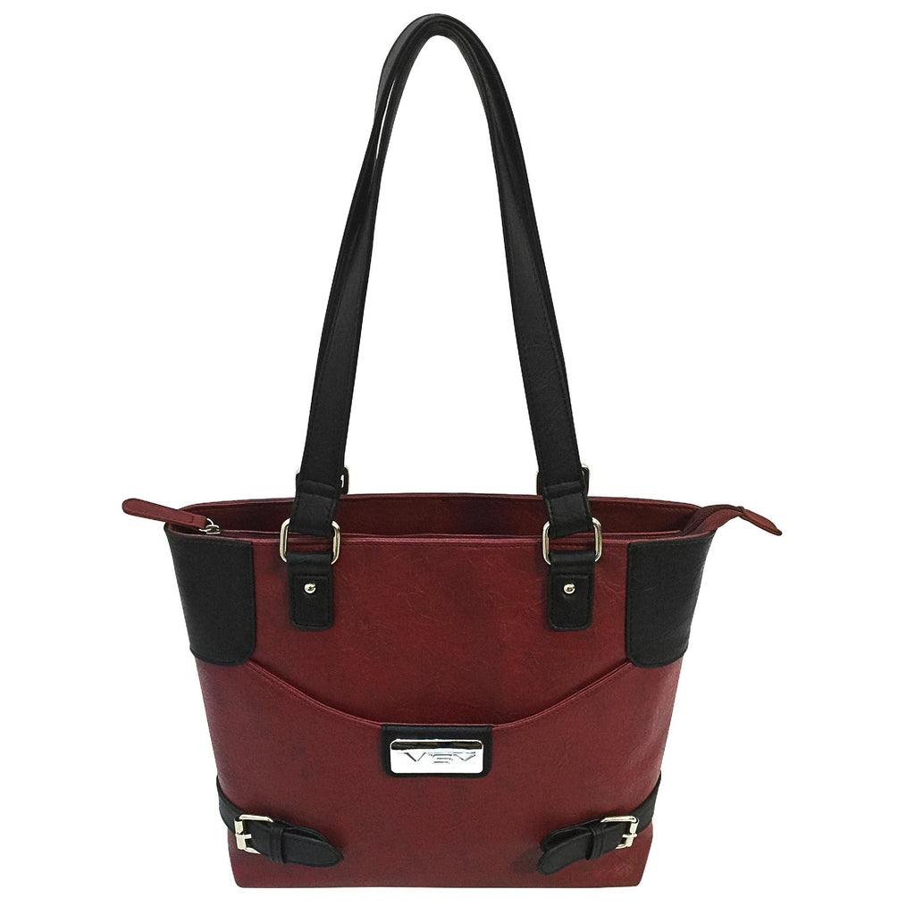 VISM Concealed Carry Satchel - Burgundy with Black Trim, Small