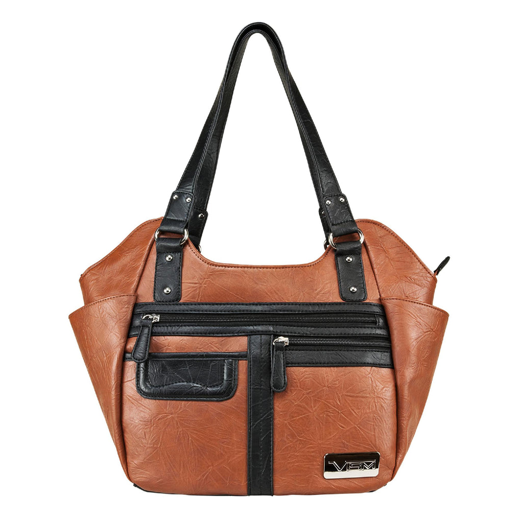 VISM Concealed Carry Hobo Bag - Brown with Black Trim, Large