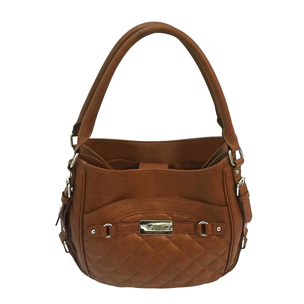 VISM Concealed Carry Quilted Hobo Bag - Brown