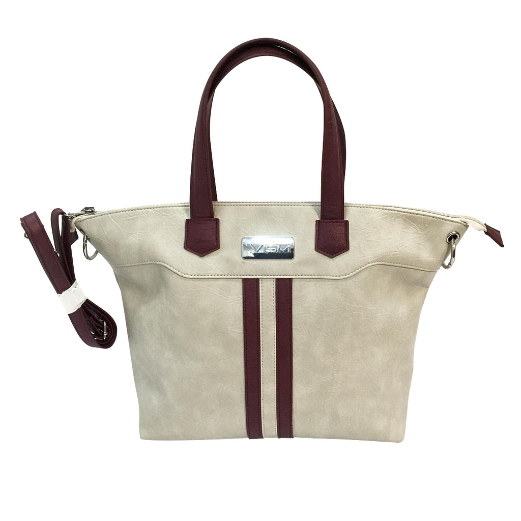 VISM Concealed Carry Satchel - Off White with Burgundy Trim