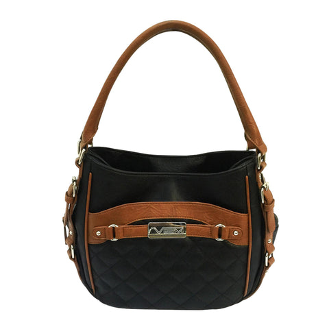 VISM Concealed Carry Quilted Hobo Bag - Black with Brown Trim