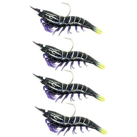 Rigged Shrimp Soft Plastic - Saltwater, 3", 1-0 Hook, Variable Depth, Black Tiger