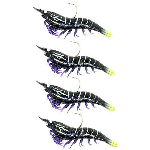 Rigged Shrimp Soft Plastic - Saltwater, 4", 2-0 Hook, Variable Depth, Black Tiger