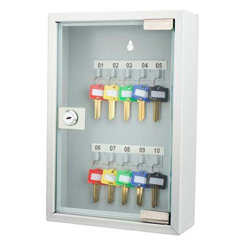 Lock Box with Glass Door - 10 Keys, Gray