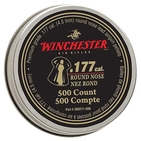 Winchester Air Gun Pellets - .177 Caliber, 9.7 Grains, Round Nose, Tin of 500