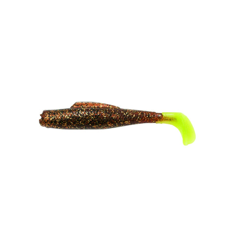 Minniwz Soft {Plastic Lures - 3" Length, Rootbeer-Chartreuse Tail, Package of 6