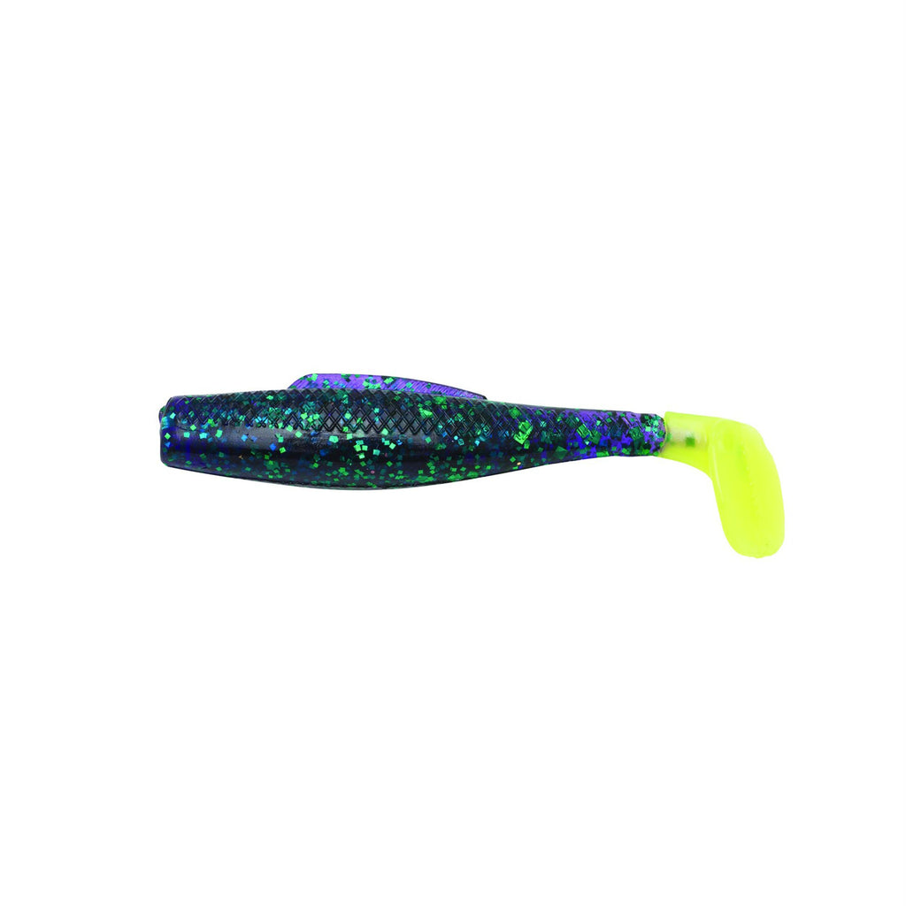 Minniwz Soft {Plastic Lures - 3" Length, Purple-Chartreuse Tail, Package of 6