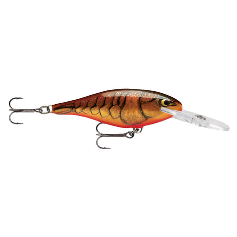 Shad Rap Lure - Size 07, 2 3-4" Length, 5'-11' Depth, 2 No 6 Treble Hooks, Dk Brown Crawdad