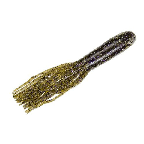 Coffee Tube Regular Soft Lure - 4 1-2" Body Length, Pumpkin Purple and Gold Flake, Per 6