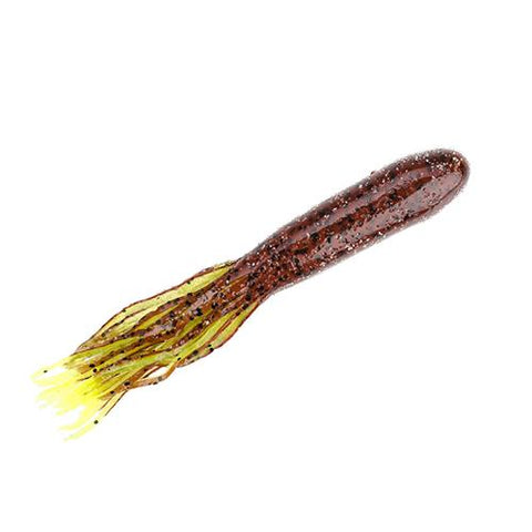 Denny Brauer&rsquo;s Flip-N-Tube Soft Lure - 4 1-2" Body Length, Pumpkin Chartreuse Tail, Per 8