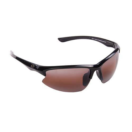 S11 Optics Sunglasses - Eufaula Style, Shiny Black Frame, Dark Amber Brown Lens