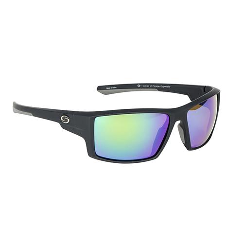 S11 Optics Sunglasses - Pickwick Style, Matte Black Frame, Multi Layer Green Mirror Amber Base Lens