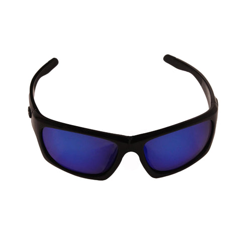 SK Plus Cypress Sunglasses - Shiny Black-Black Rubber Frame, Multi Layer Blue Mirror Gray Base Lens