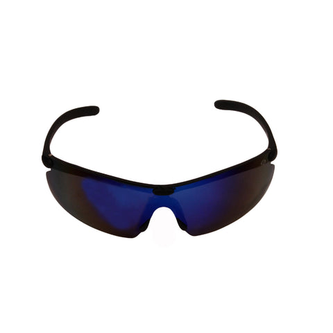 SK PLus Waffle Sunglasses - Shiny Black Frame, Multi Layer Blue Mirror Gray Base Lens