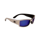 SK Plus Ouachita Sunglasses - Shiny White Two Tone Black-Gray Frame, Multi Layer White Blue Mirror Lens