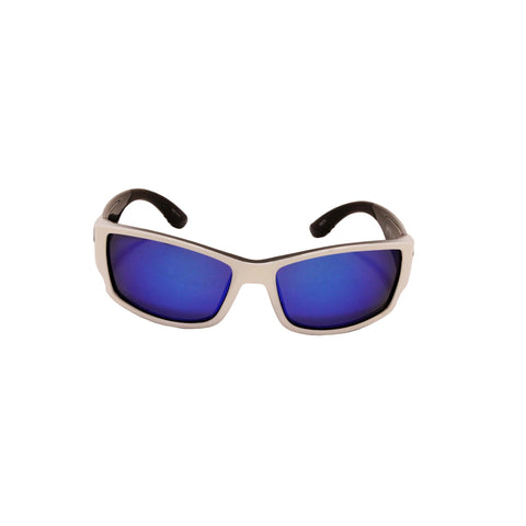 SK Plus Ouachita Sunglasses - Shiny White Two Tone Black-Gray Frame, Multi Layer White Blue Mirror Lens