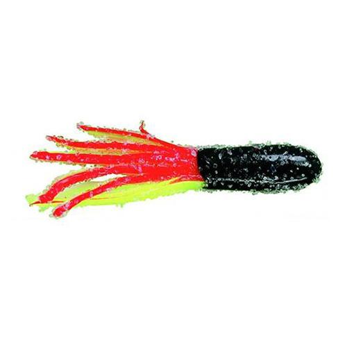 Slab Hammer Tooty Fruit Tubes Soft Bait Lure - 2" Body Length, Black-Chartreuse-White-Red, Per 8