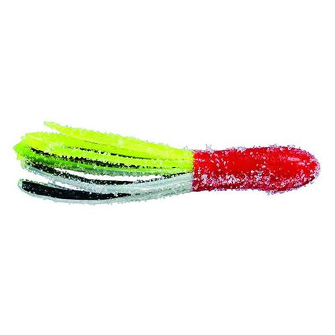 Slab Hammer Tooty Fruit Tubes Soft Bait Lure - 23" Body Red-Pearl-Black-Chartreuse, Per 8