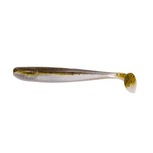 KVD Swim-N-Shiner Soft Bait Lure - 4" Body Length, Green Pumpkin Pearl Belly, Per 6