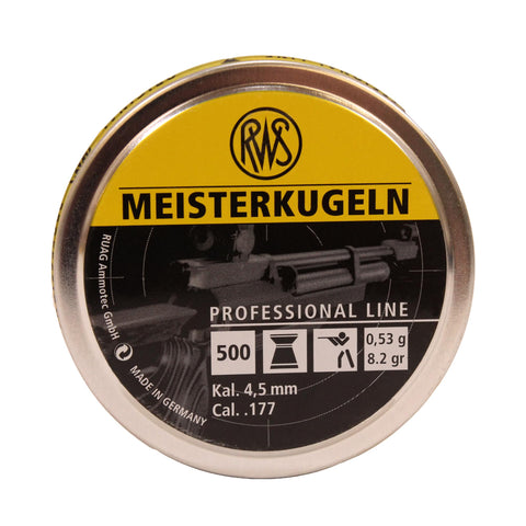 RWS Meisterkugeln Pistol Pellets - .177 Caliber, 8.2 Grains, Wadcutter, Per 500