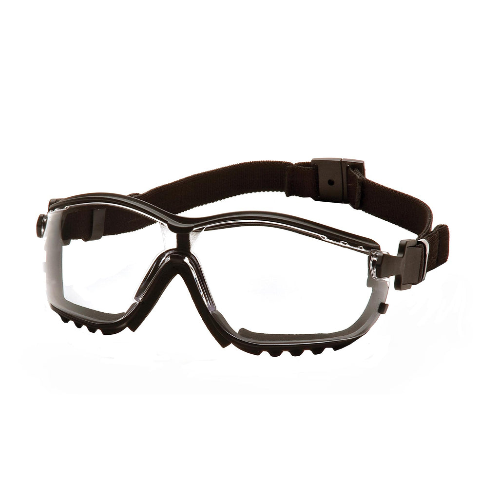 V2G Safety Glasses - Clear Anti-Fog Lens with Black Strap-Temples