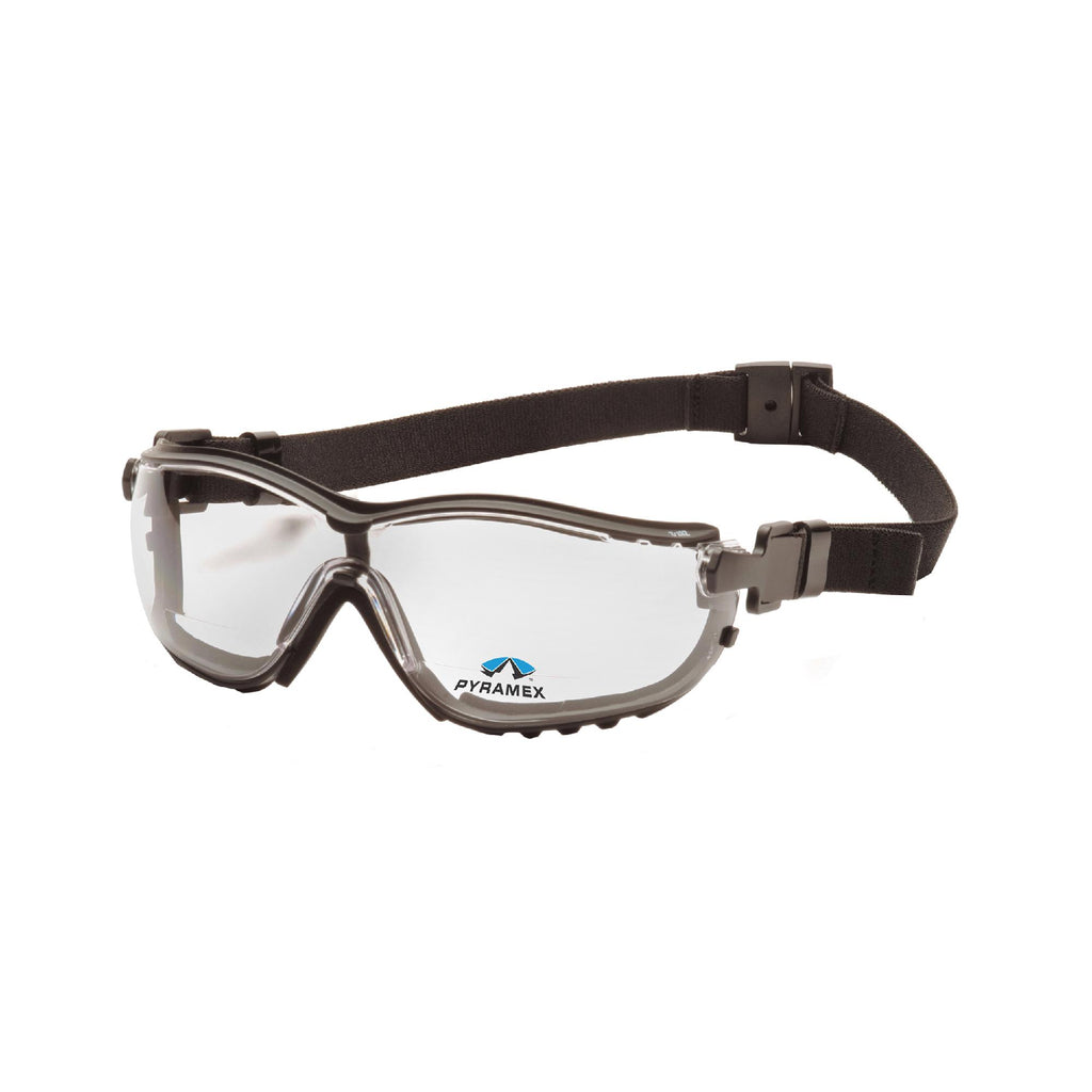 V2G Safety Glasses - Clear Anti-Fog Reader Lens with Black Strap-Temples, +1.5 Magnification