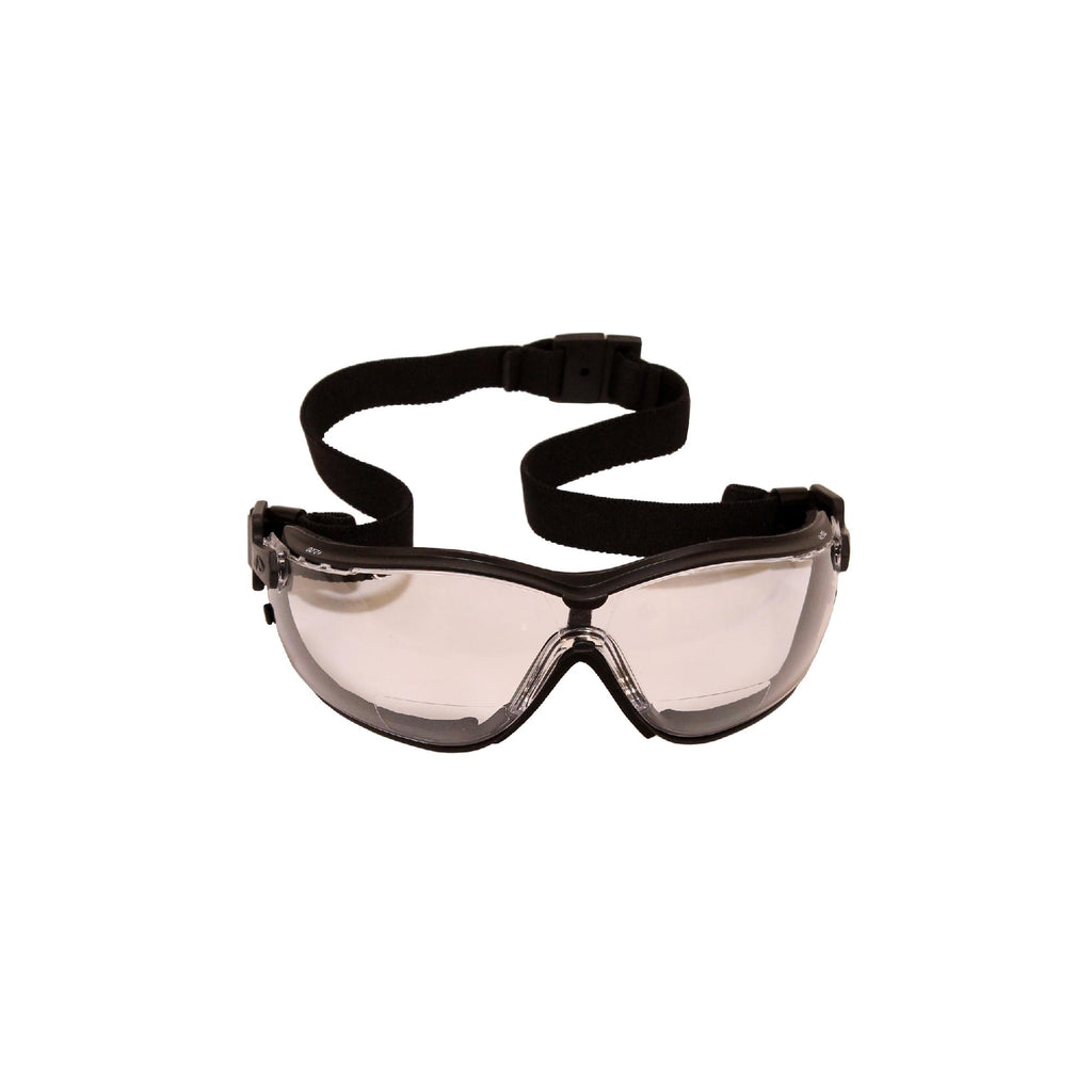 V2G Safety Glasses - Clear Anti-Fog Reader Lens with Black Strap-Temples, +2.0 Magnification